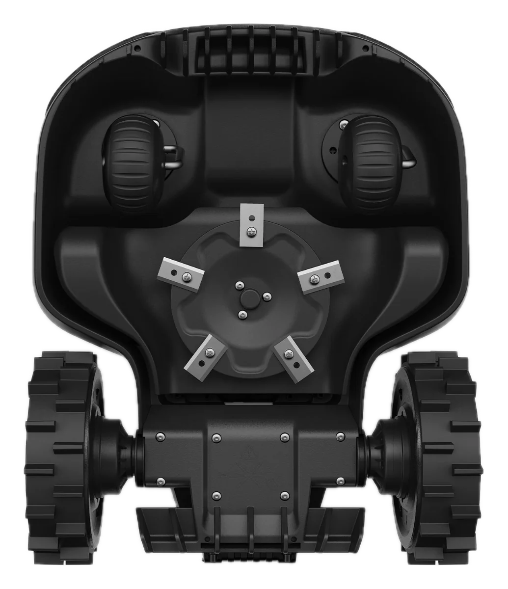Mammotion YUKA mini 2 — spód robota z tarczą tnącą